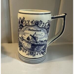 Blue Delft Heineken Holland Dutch Windmill Beer Stein Mug Vintage Hand Painted